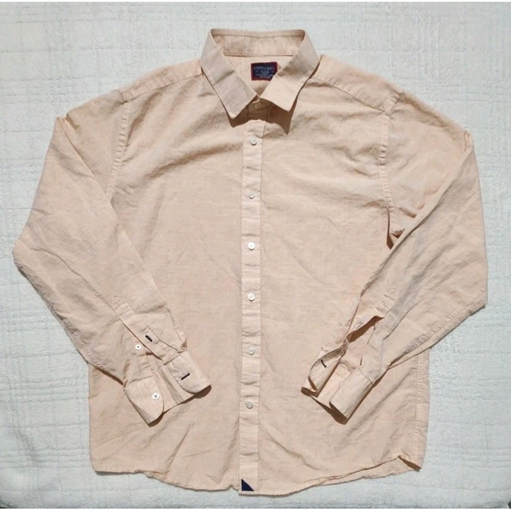 UNTUCKit Slim Fit‎ Cotton Linen Long Sleeve Button Down Shirt Mens sz XL Peach